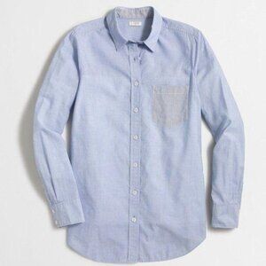 J.‎ Crew Top size XXS Contrast Stripe Oxford Shirt Blue Front Pocket Long Sleeve